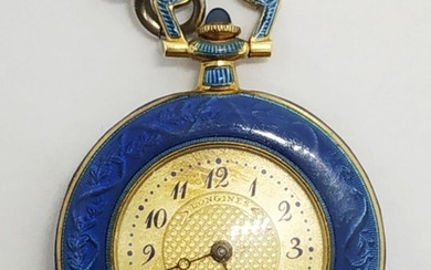 18k gold Diamond,enamel Longines watch/ pendant with platinum chain -1900