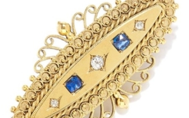 ANTIQUE SAPPHIRE AND DIAMOND BROOCH in high carat