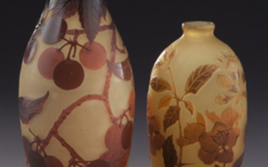 (2) D'Argental cameo glass vases