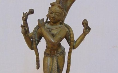 4 armed Shiva bronze, standing deity figure in solid