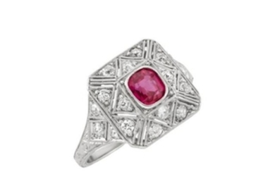 Art Deco Platinum, Ruby and Diamond Ring