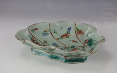 A Chinese Blue Glazed Flower Leaf Shape Porcelain Plate