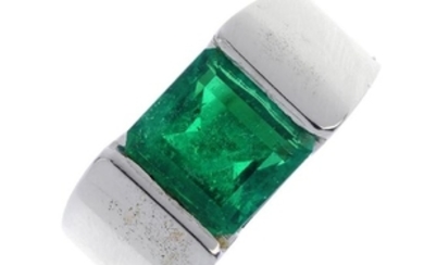A Colombian emerald single-stone ring. The square-shape