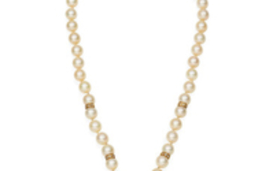A cultured pearl, blister pearl and diamond necklace