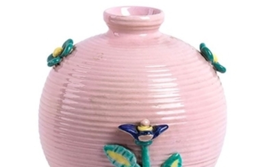 LA FIAMMA - ITALY Pink painted ceramic vase with applications...