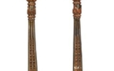 A Pair of Italian Baroque Style Painted and Parcel Gilt Torcheres