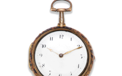 James Williams, London. A gilt metal and under-painted horn pair case pocket watch