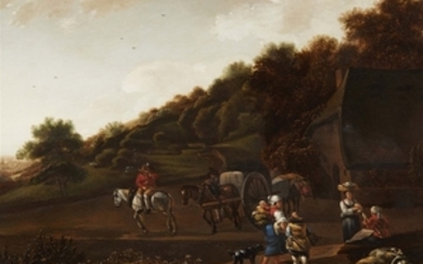 Job Adriaensz. Berckheyde, Landscape with Travellers by a Cottage