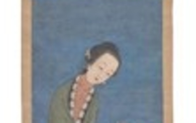 A large Chinese scroll painting of a Mother and Child