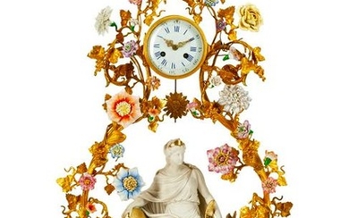 A Louis XV Style Gilt-Bronze and Porcelain Clock