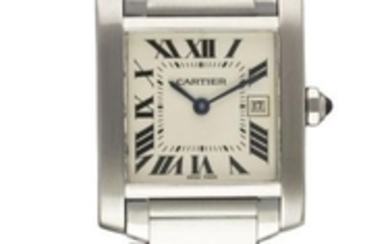 A MID SIZE STAINLESS STEEL CARTIER TANK FRANCAISE