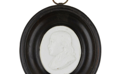 A MINIATURE GLASS PORTRAIT MEDALLION DATED 1790 inscribed under...