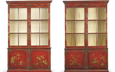 A PAIR OF NORTH EUROPEAN SCARLET JAPANNED BOOKCASES, LATE 19TH/EARLY 20TH CENTURY