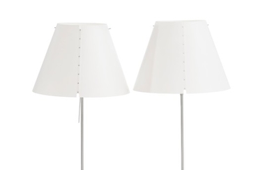 Paire de lampes de table Costanza par Paolo Rizzatto, édition Luce Plan, en aluminium avec diffuseur blanc, modèle créé en 2014