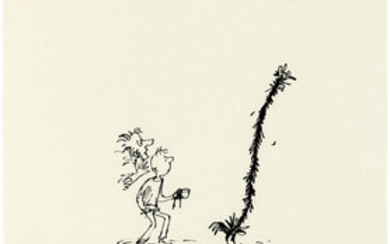 Quentin Blake (b. 1932), George and his father looking at a long-necked chicken