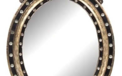 A Regency Style Black and Gilt Framed Mirror