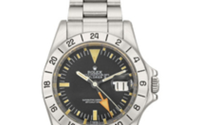 Rolex. A very fine stainless steel automatic wristwatch with sweep centre seconds, date, 24 hour hand and bracelet, SIGNED ROLEX, OYSTER PERPETUAL DATE, EXPLORER II, SO-CALLED “STEVE MCQUEEN” MODEL, REF. 1655, CASE NO. 3’343’389, CIRCA 1973