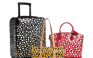 A SET OF THREE: A LIMITED EDITION BLACK MONOGRAM VERNIS INFINITY DOTS PEGASE 45 A LIMITED EDITION RED MONOGRAM VERNIS INFINITY DOTS LOCKIT MM A LIMITED EDITION YELLOW MONOGRAM VERNIS INFINITY DOTS PAPILLON, LOUIS VUITTON BY YAYOI KUSAMA, 2012