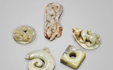 SIX ARCHAISTIC CHINESE JADE CARVINGS
