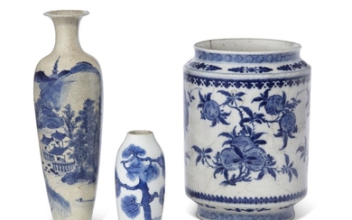 THREE BLUE AND WHITE SOFT-PASTE VESSELS, 18TH-19TH CENTURY