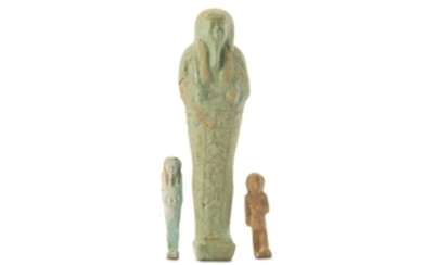 TWO GLAZED COMPOSITION SHABTIS Including a Late Dynastic...