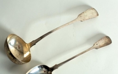 A Victorian silver fiddle pattern ladle and a similar