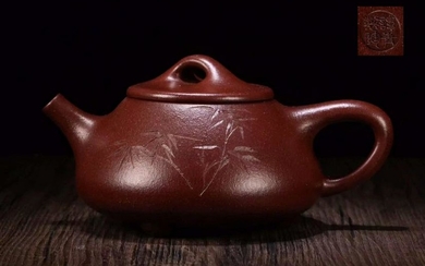 A ZISHA CARVED POETRY&BAMBOO PATTERN TEA POT