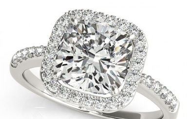 1.01 ctw Certified VS/SI Cushion Diamond Halo Ring 14k White Gold