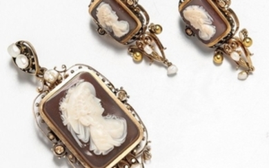 14kt Gold, Pearl, and Cameo Suite