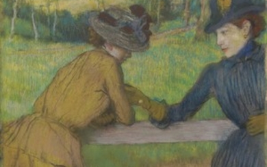 Edgar Degas (1834-1917), Deux femmes appuyées à une barrière (Conversation)