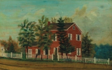 American School, Late 19th/Early 20th Century, Red Brick House with White Picket Fence