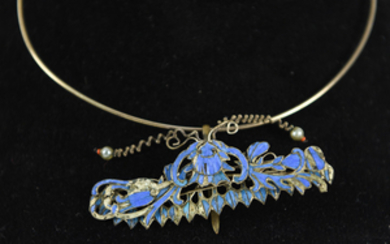 CHINESE KINGFISHER FEATHER SILVER NECKLACE
