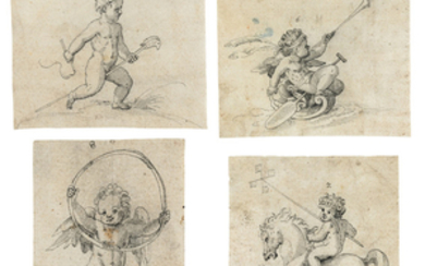 Jost Amman (Zurich 1539-1591 Nuremberg), Four drawings of putti at play
