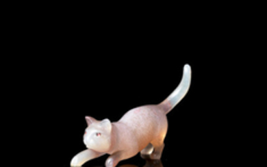 A chalcedony figure of a playful kitten