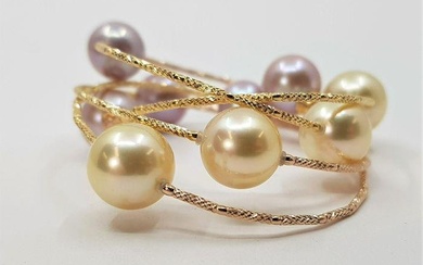 11x12mm Golden South Sea and Pink Edison Pearls - 18 kt. Yellow gold - Bracelet