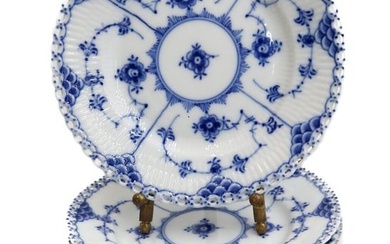 12 Royal Copenhagen Porcelain Blue Fluted Full Lace Bread Plates #1088 1st Qual