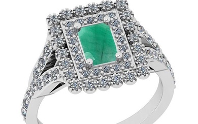 1.20 Ctw SI2/I1 Emerald And Diamond 14K White Gold Engagement Ring