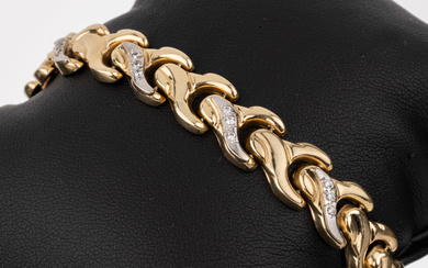 14 kt gold brilliant-bracelet , YG/WG 585/000 swung links, 4...
