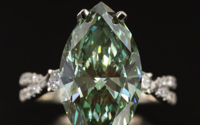 14K 7.71 CTW Diamond Ring with Fancy Green Lab Grown Diamond Center Stone