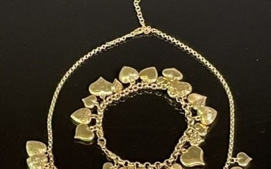 14K Gold Italian Charm Necklace, Bracelet (2pc)