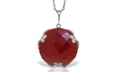 14K Solid White Gold Necklace With Checkerboard Cut Round Dyed Ruby
