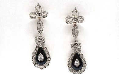14K White Gold, Diamond & Onyx Earrings