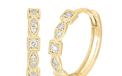 14K Yellow Gold 1/8 Ct.Tw. Diamond Stackable Hoop Earrings