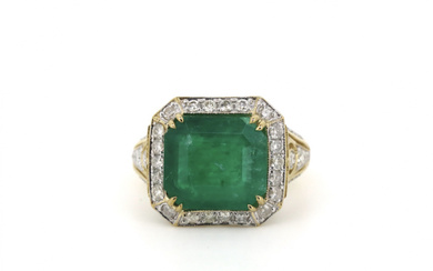 14K Yellow Gold 6.11ct Colombian Emerald and Diamond Cocktail Ring....