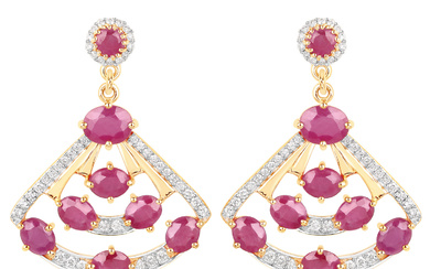 14KT Yellow Gold 3.50cts Ruby and Diamond Earrings