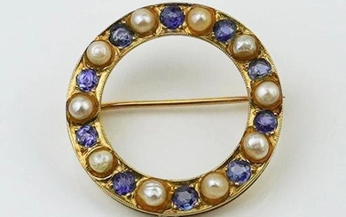 14KYG Pearl and Sapphire Circle Pin