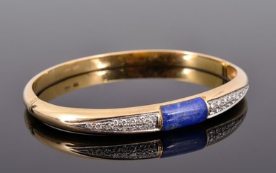 14k Gold, Diamond & Lapis Lazuli Estate Bangle / Bracelet