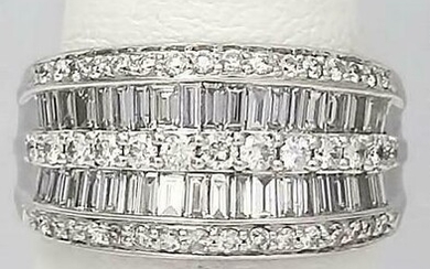 14k WHITE GOLD PAVE CHANNEL SET 2ct BAGUETTE ROUND