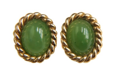 14k Yellow Gold and Cabochon Emerald Earrings