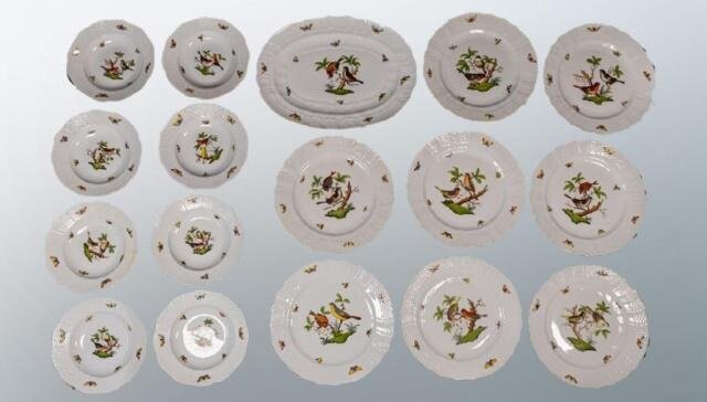 17 Herend Rothschild Bird Porcelain Pieces